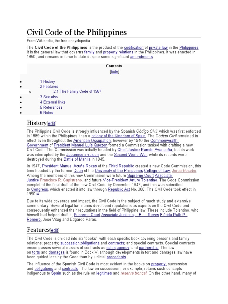 Civil Code of The Philippines History PDF Civil Law (Legal System