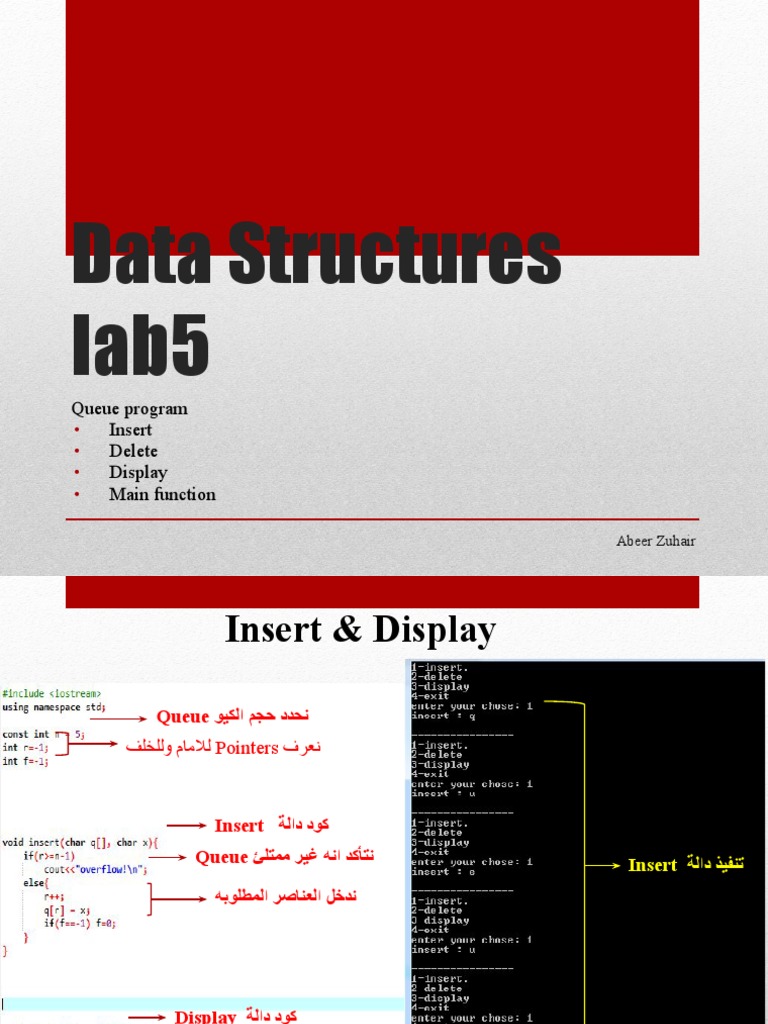 Data Structures Lab5: Queue Program Insert Delete Display Main Function ...