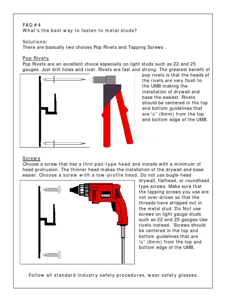FAQ #4 What's The Best Way To Fasten To Metal Studs? Solutions | PDF ...