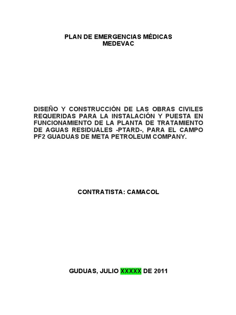 Plan de Emergencias Médicas PTAR Guaduas | PDF | Lesión | Primeros auxilios