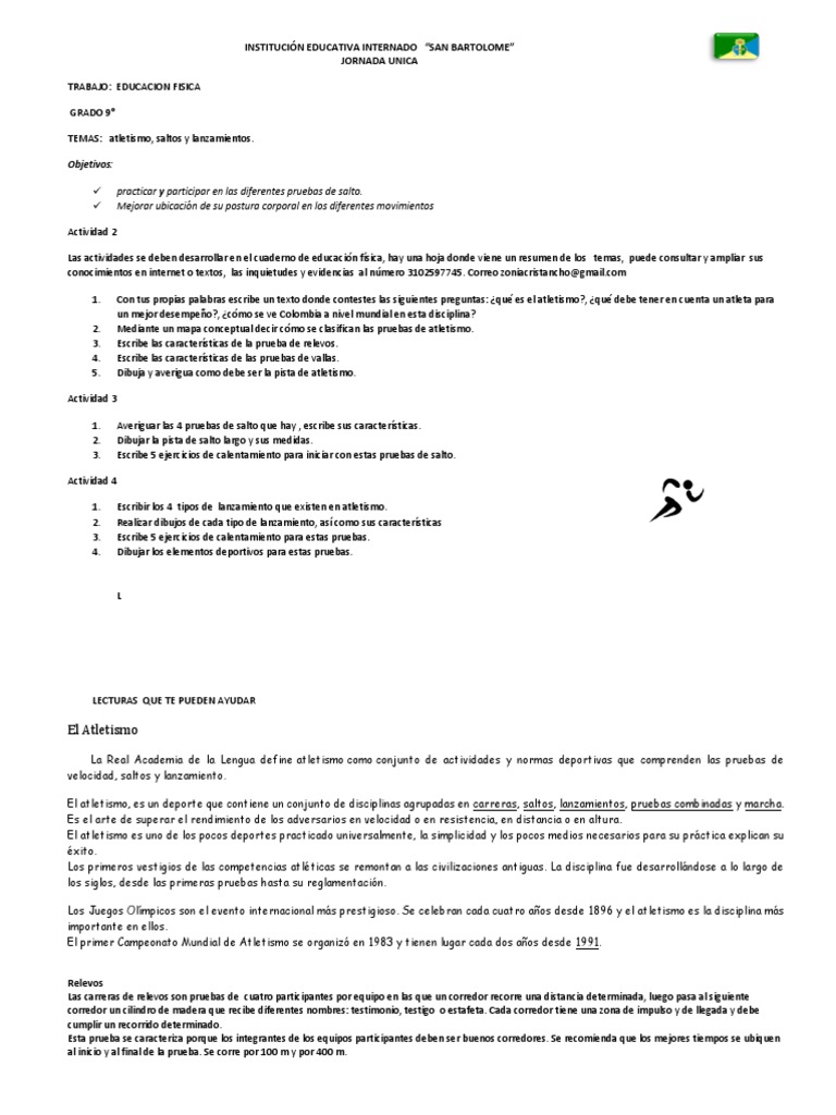 Taller Edu Fisica 9 | PDF | Deporte del atletismo | Deportes atléticos