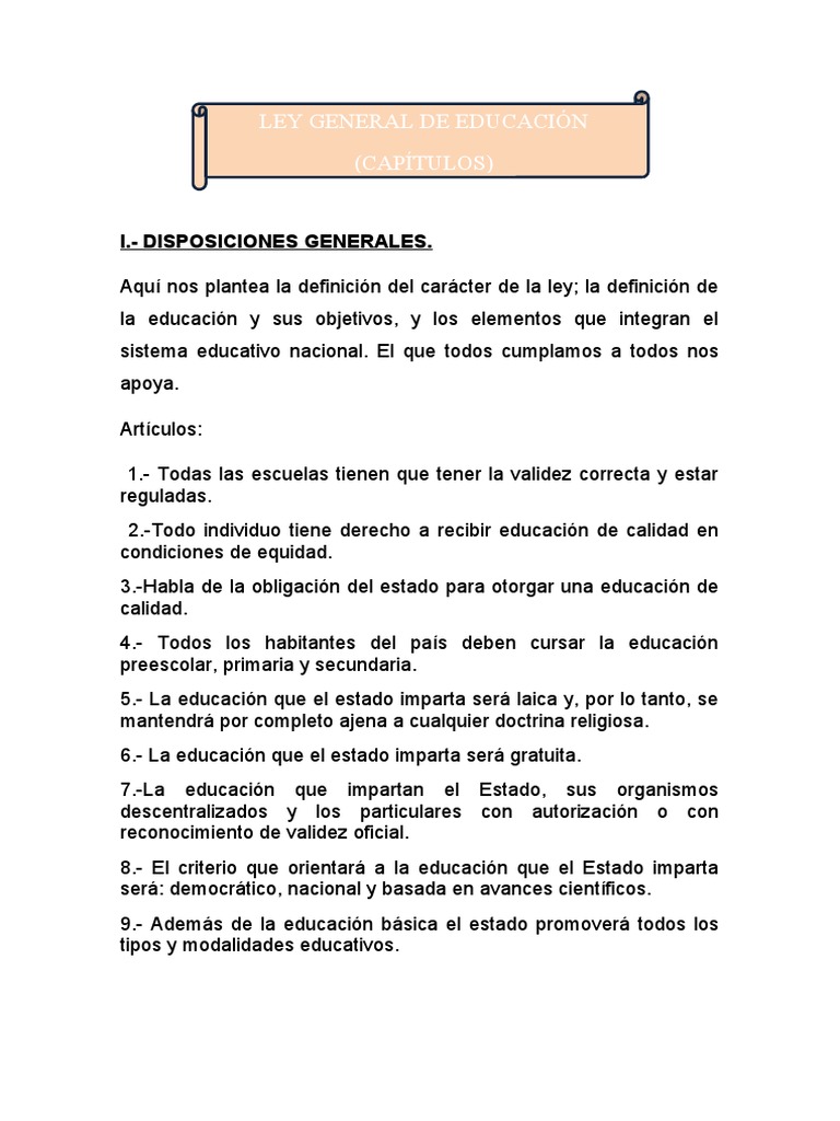 Resumen Ley General de Educacion | PDF | Estado (política) | Gobierno