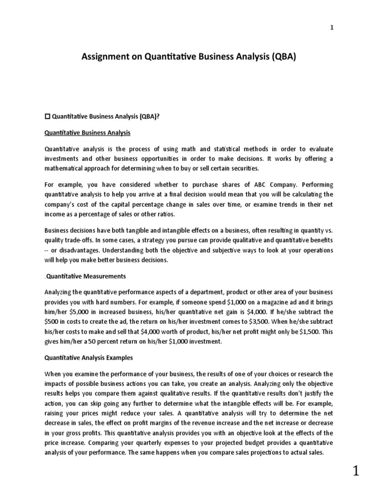 Understanding Quantitative Business Analysis | PDF | Quantitative ...