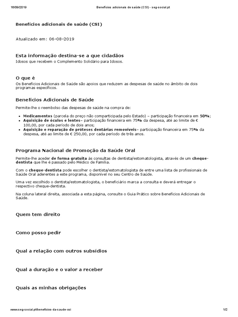 Benefícios Adicionais de Saúde | PDF