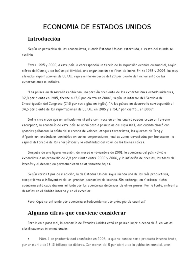 Economia de Estados Unidos PDF Los Estados Unidos Economía de los