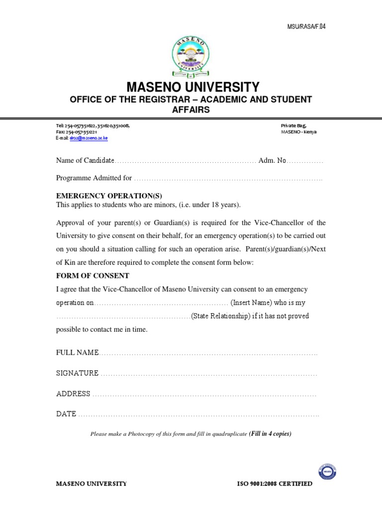 Students Emergency Operation Form | PDF