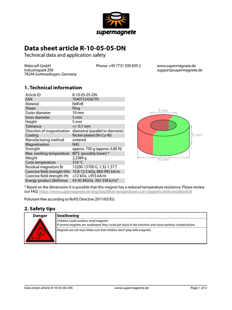 Neodymium Magnet Safety Data Sheet | PDF | Magnet | Corrosion