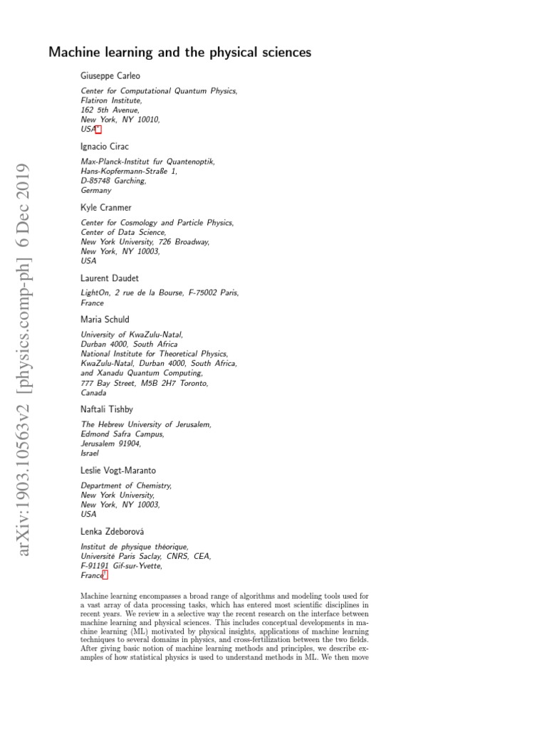 ML in Physics: A Comprehensive Review | PDF | Artificial Neural Network ...