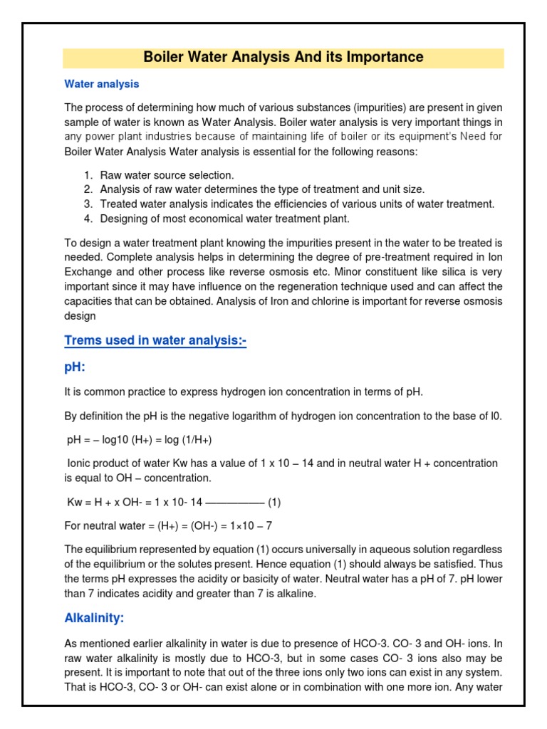 Boiler Water Analysis and Its Importance | PDF | Alkalinity | Carbonate