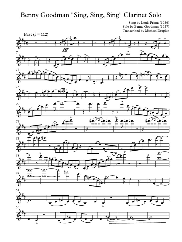 Sing sing sing benny goodman clarinet solo pdf pdf le jazz