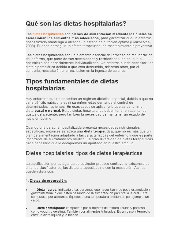 Dietas Hospitalarias Pdf Dieta Nutrición
