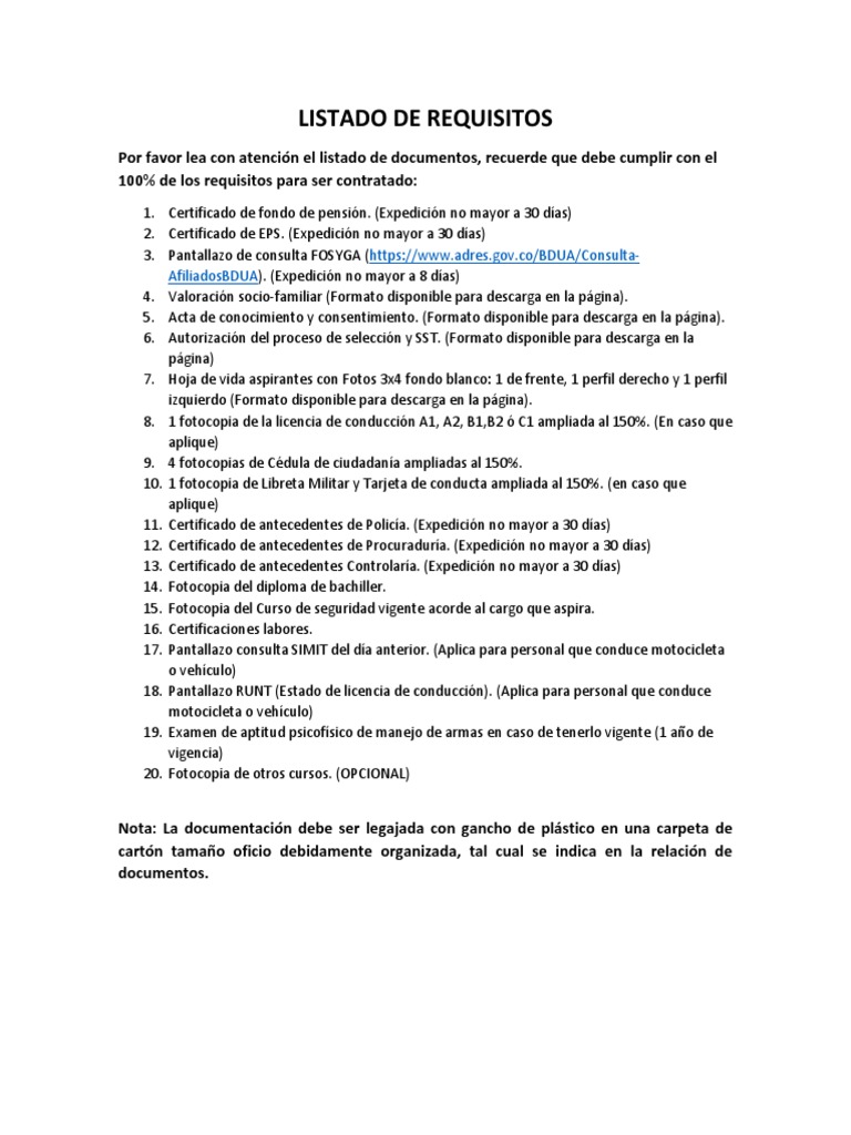 Listado Completo De Requisitos – DZVZCH
