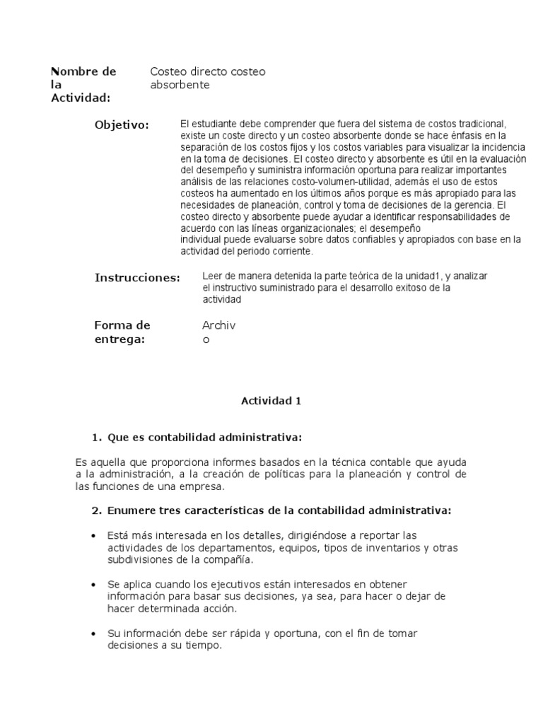 Costeo Directo y Absorbente en Decisiones | PDF | Contabilidad ...