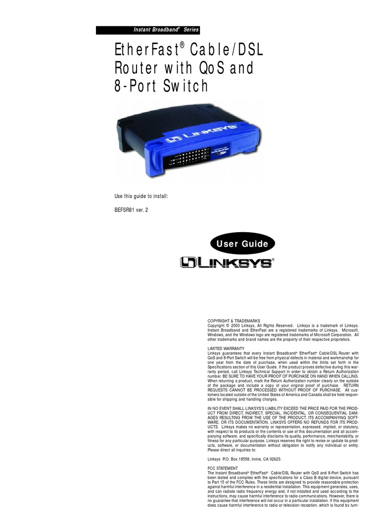 Etherfast Cable/Dsl Router With Qos and 8-Port Switch: User Guide | PDF ...