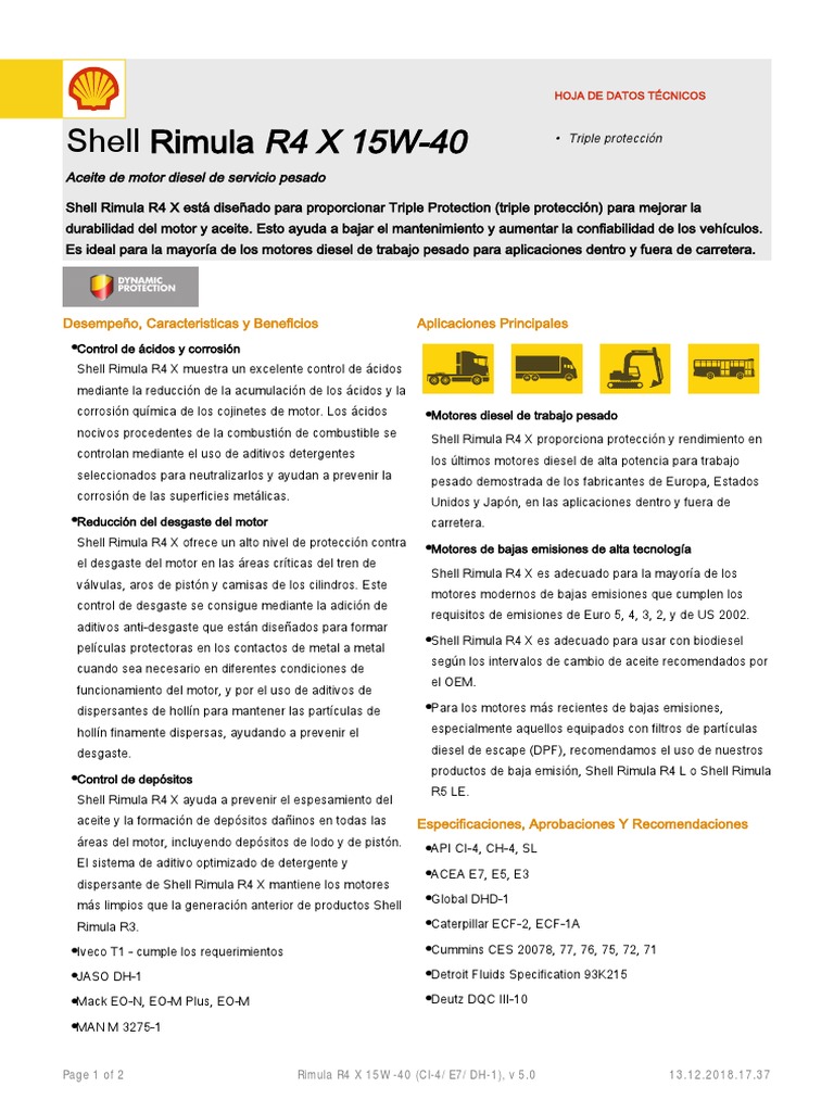 Rimula r4 X 15w 40 Ci 4 Dynamic Protection | PDF | Motor de combustión ...