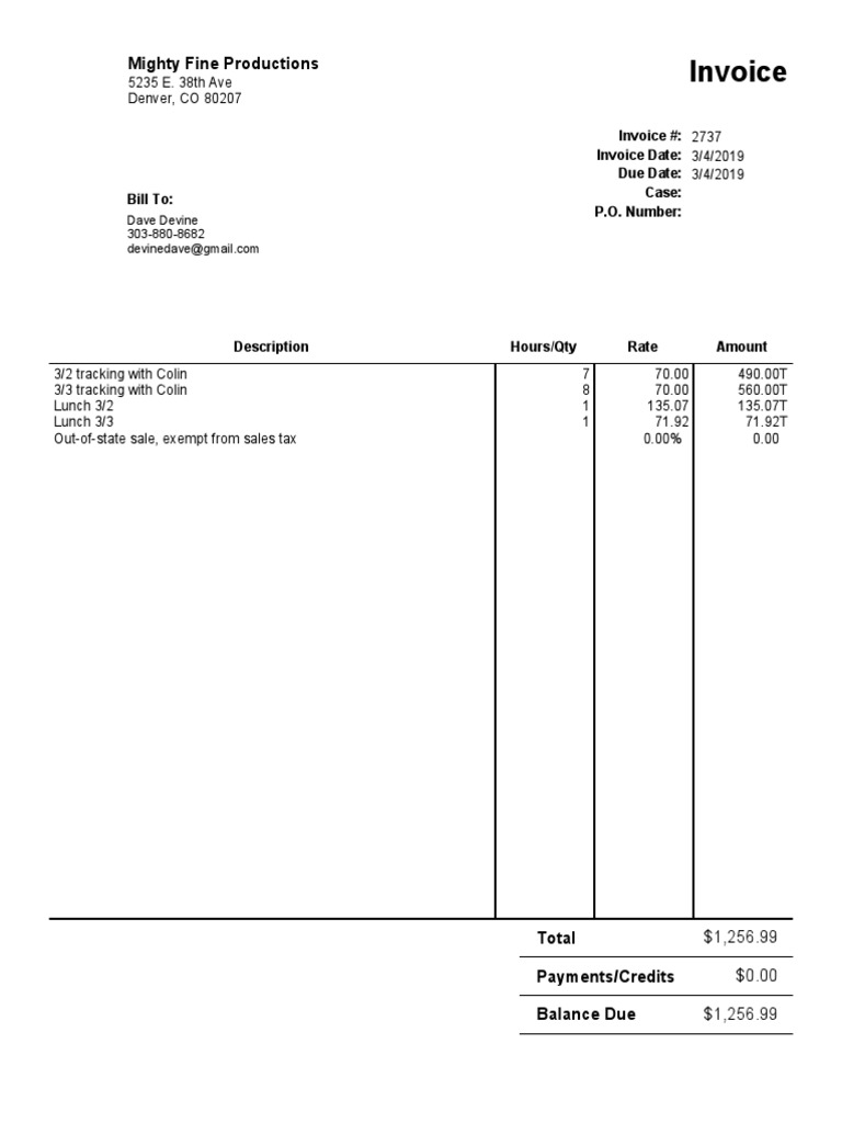 Invoice for Mighty Fine Productions | PDF