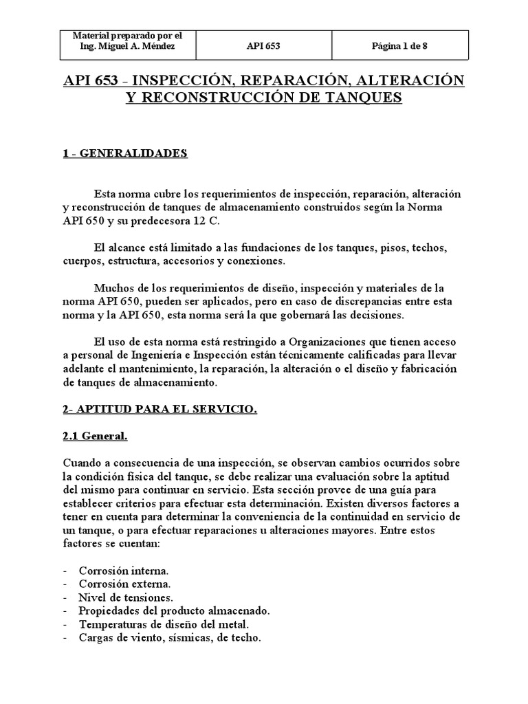 Inspección y Mantenimiento de Tanques API 653 | PDF | Tanques | Corrosión