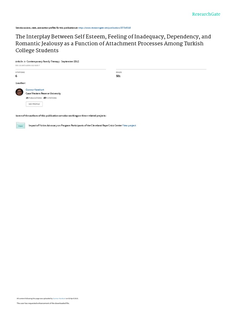 Jealousy and Attachment in College Students | PDF | Jealousy ...