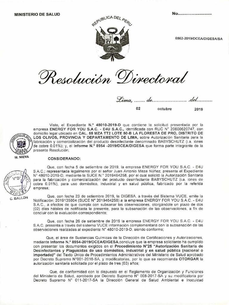 RD #6562-2019-Dcea-Digesa-Sa | PDF