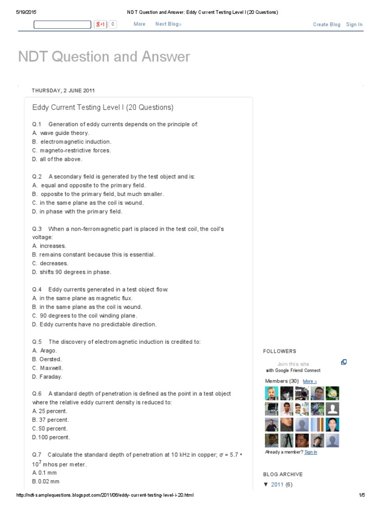 NDT Question and Answer Eddy Current Testing Level I (20 Questions