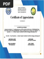 Certificate of Appreciation: Republic of The Philippines Division of Zamboanga Del Sur Region IX, Zamboanga Del Sur