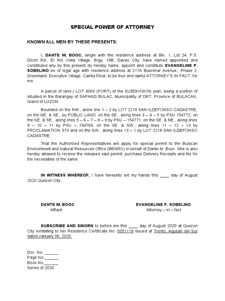 Special Power of Attorney: Known All Men by These Presents PDF