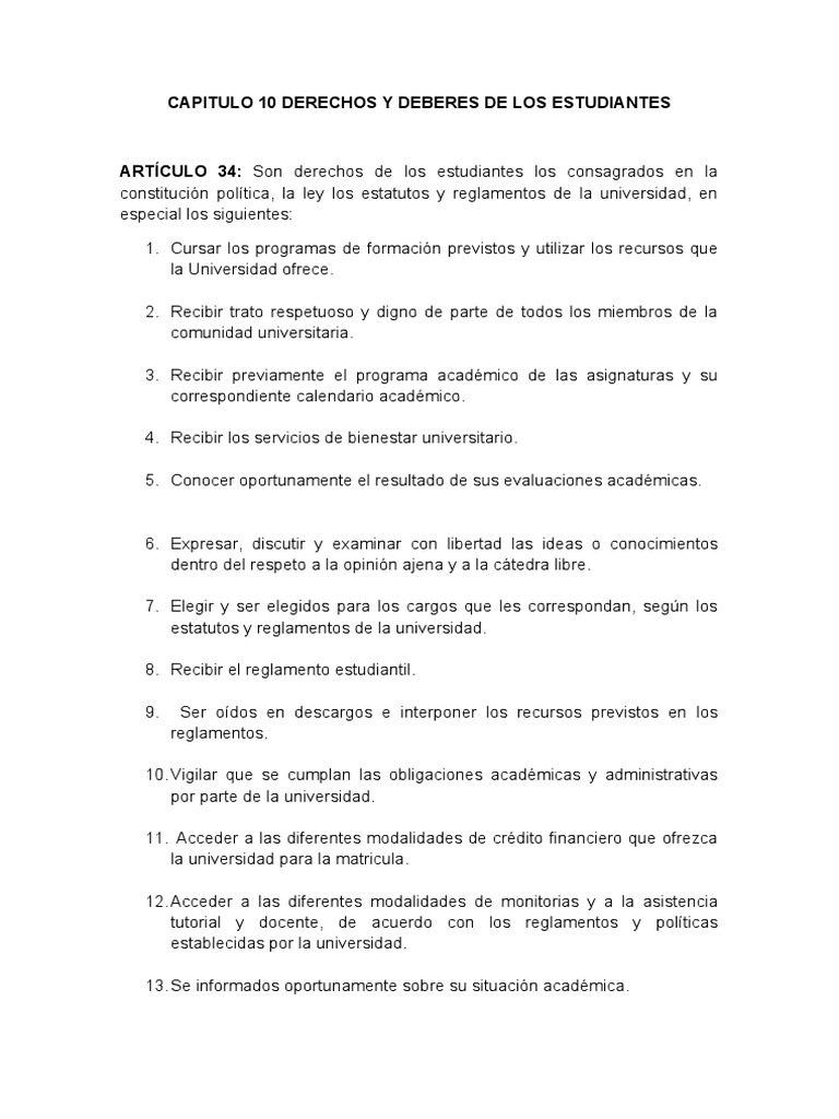 Capitulo 10 Derechos y Deberes de Los Estudiantes | PDF | Universidad ...
