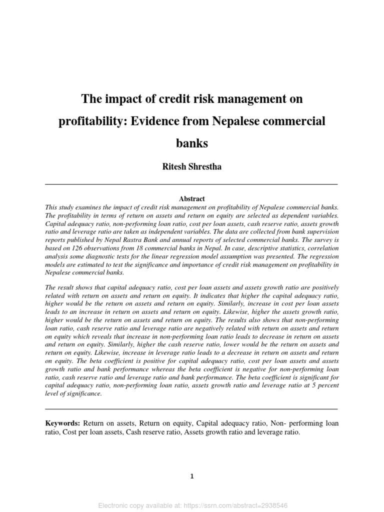 Credit Risk Management & Bank Profitability | PDF | Capital Requirement ...