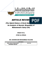 Article Review: (The Hybrid Nature of Sirah Nabawiyyah: An Analysis of Quranic Biography of Muhammad's Early Life)