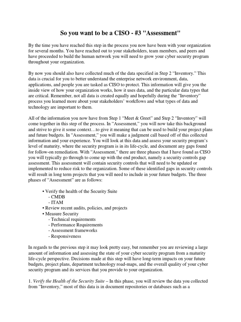 CISO Guide: Cybersecurity Assessment Steps | PDF | Computer Security ...