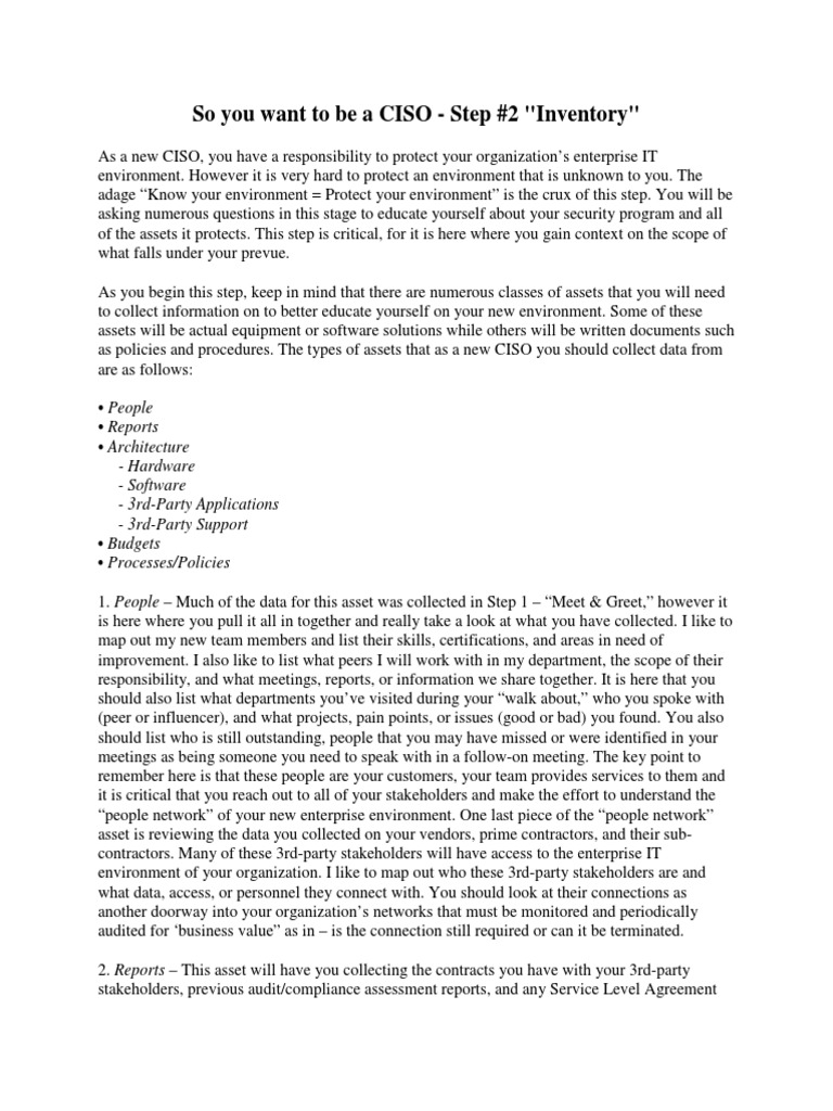 CISO Step 2: Asset Inventory Guide | PDF | Regulatory Compliance ...