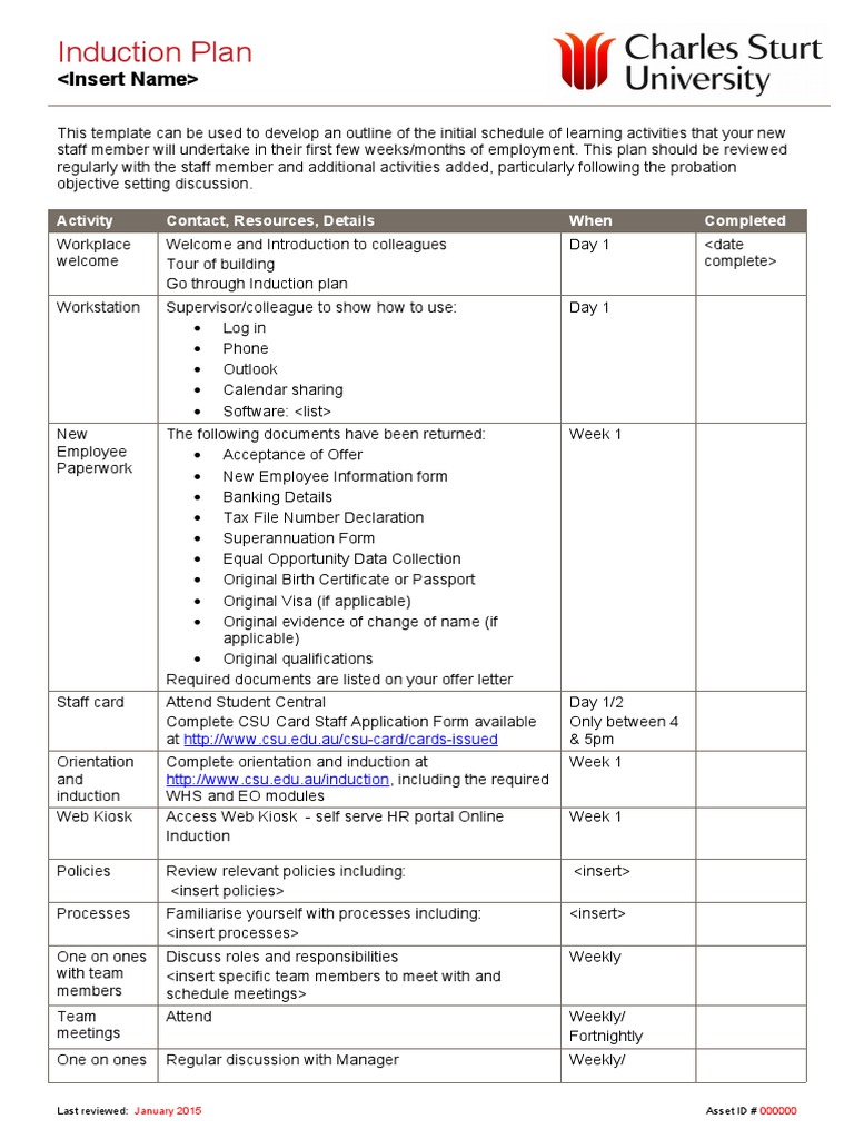 New Employee Induction Plan Template | PDF | World Wide Web | Internet ...