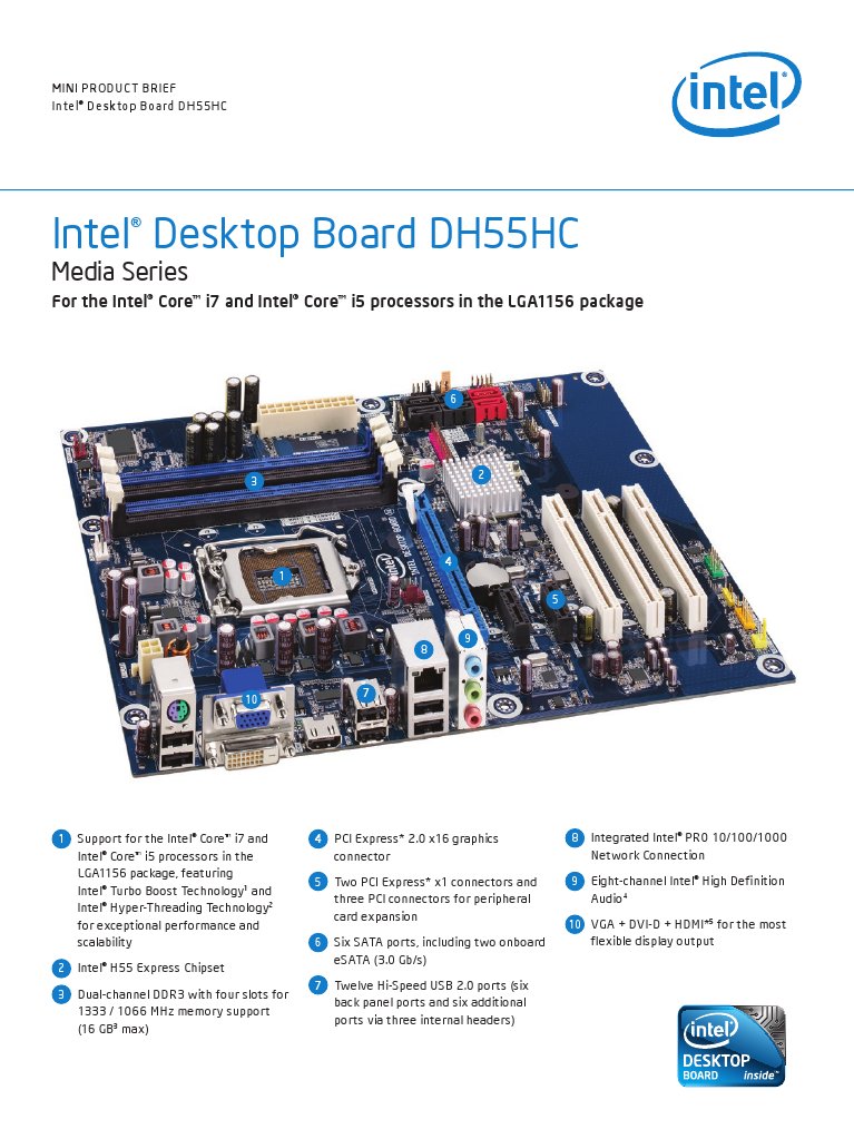 Uhyggelig Bliver til Litteratur Intel Desktop Board DH55HC: Media Series | PDF | Intel | Personal Computers
