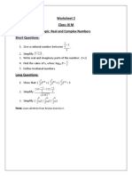 Worksheet 2 Class: IX M Topic: Real and Complex Numbers Short Questions
