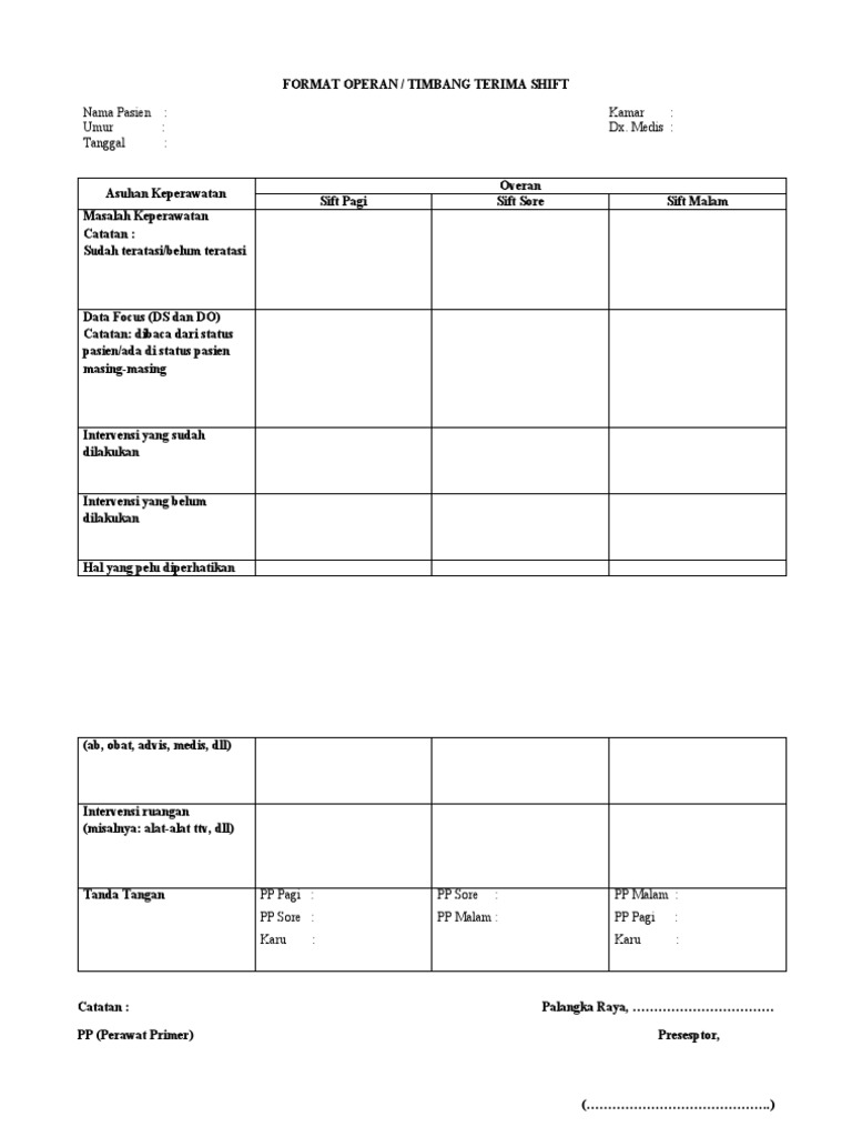 Format Buku Operan Perawat Shift | PDF