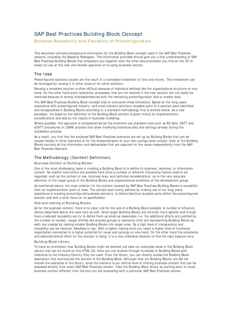 SAP Best Practices Building Blocks Overview | PDF