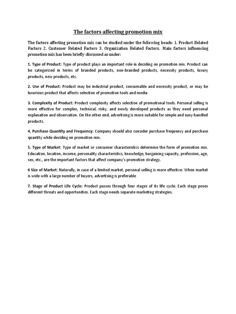 Factors Affecting Promotion Mix | PDF