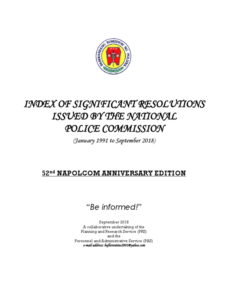 Index of NAPOLCOM Resolutions 1991-2018 | PDF | Law Enforcement | Crime ...
