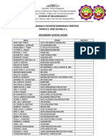 Maguindanao Ii Division Emergency Meeting MARCH 3, 2020 (10:00a.m.) Secondary School Heads