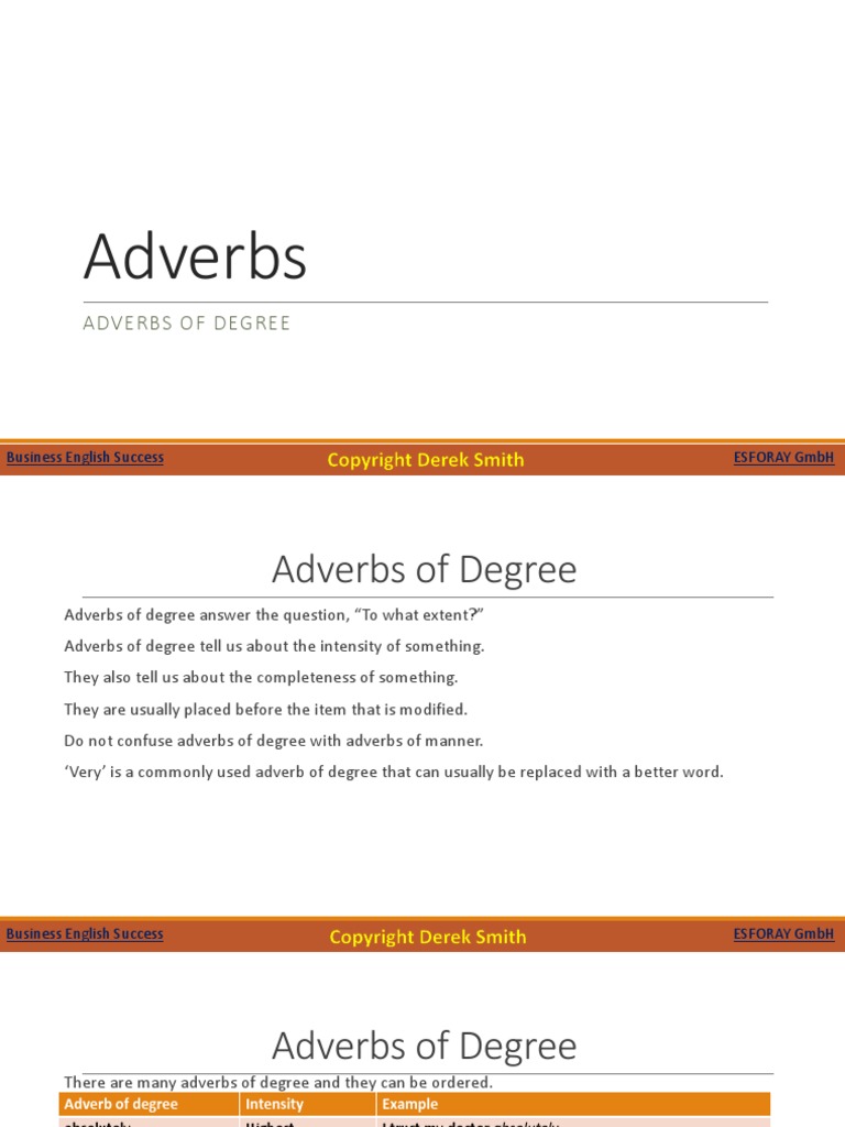 Adverbs of Degree Explained | PDF | Adverb | English Language