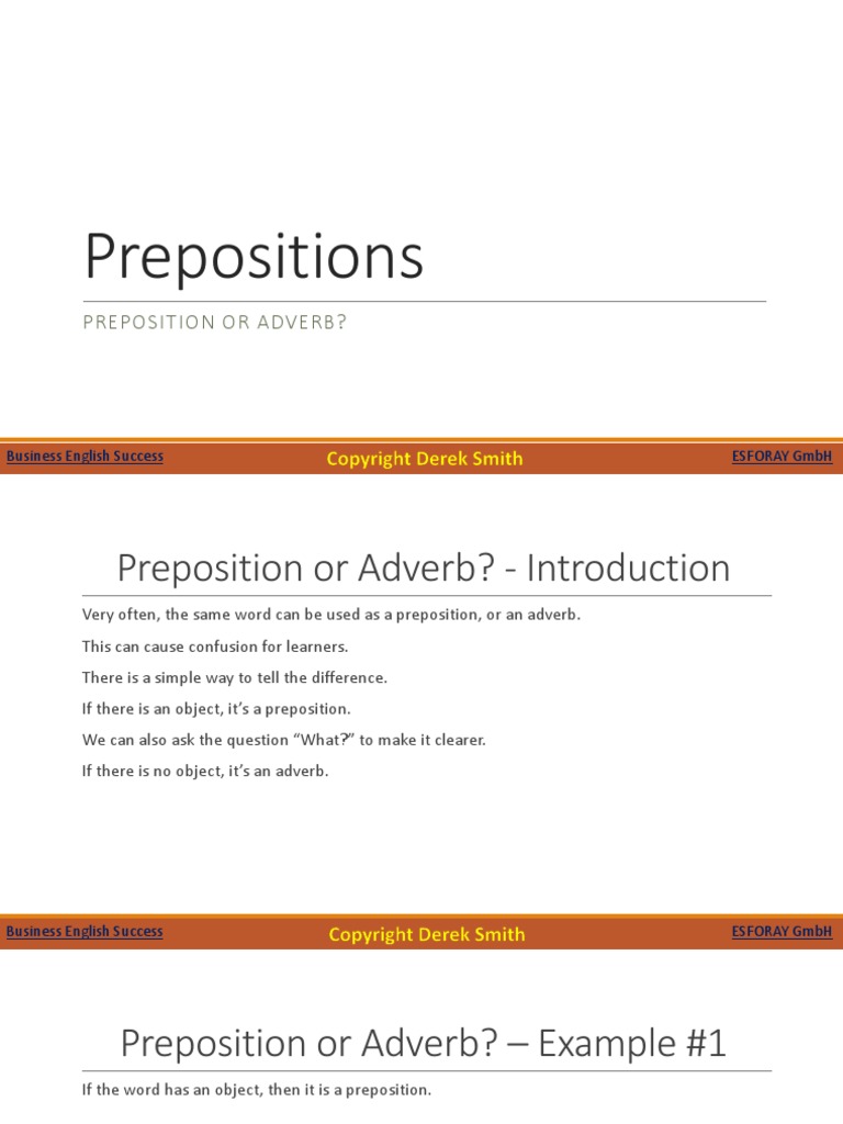 Prepositions Preposition or Adverb? PDF