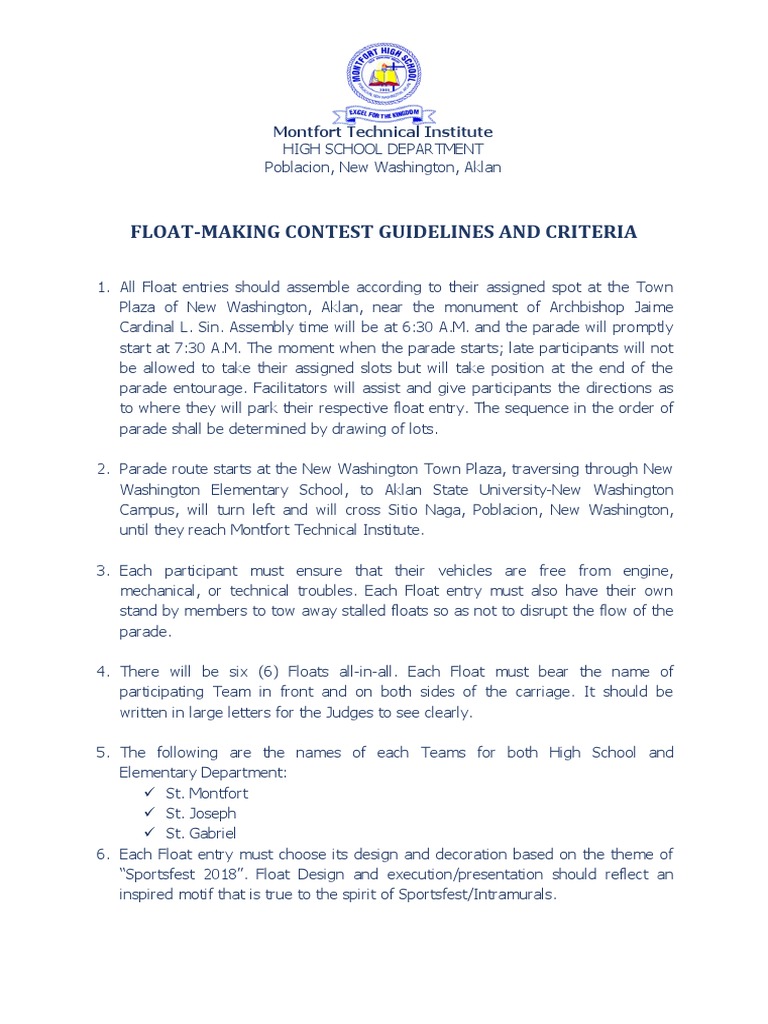 Criteria For Float Making Contest PDF Parade Entertainment Events
