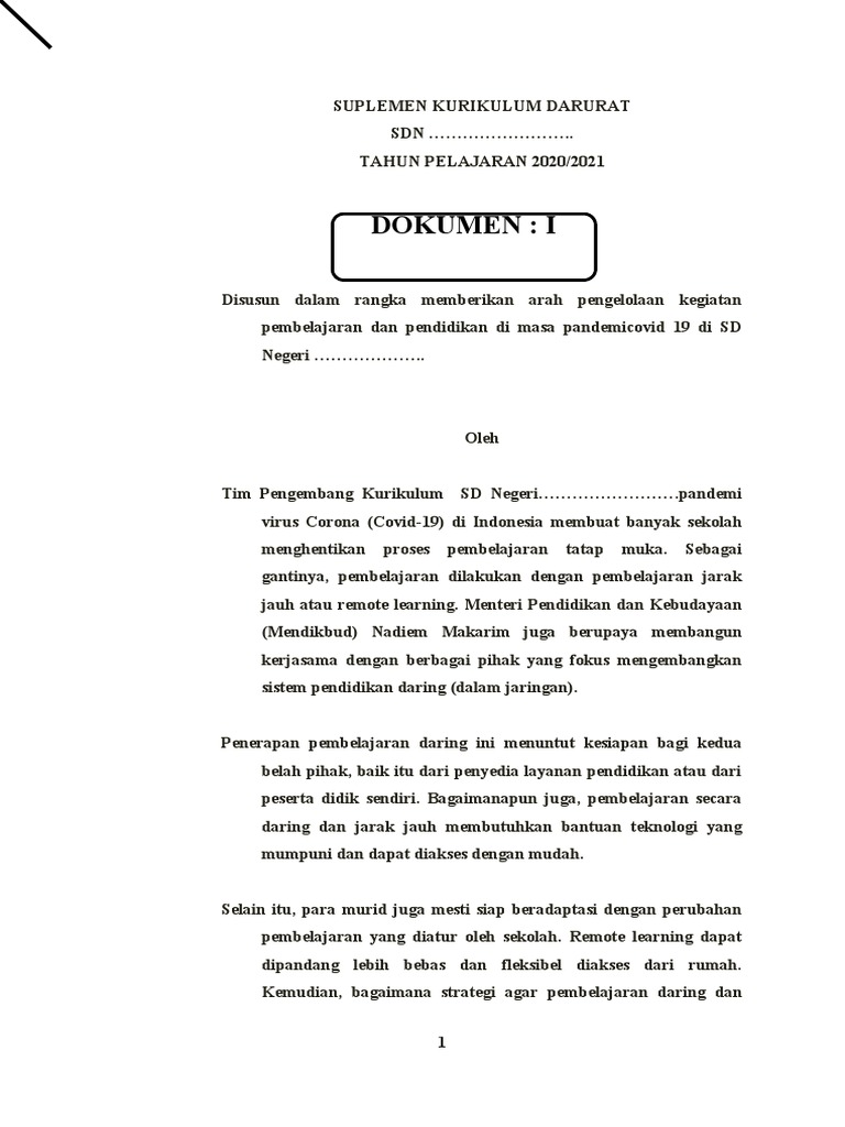 Contoh Kurikulum Darurat