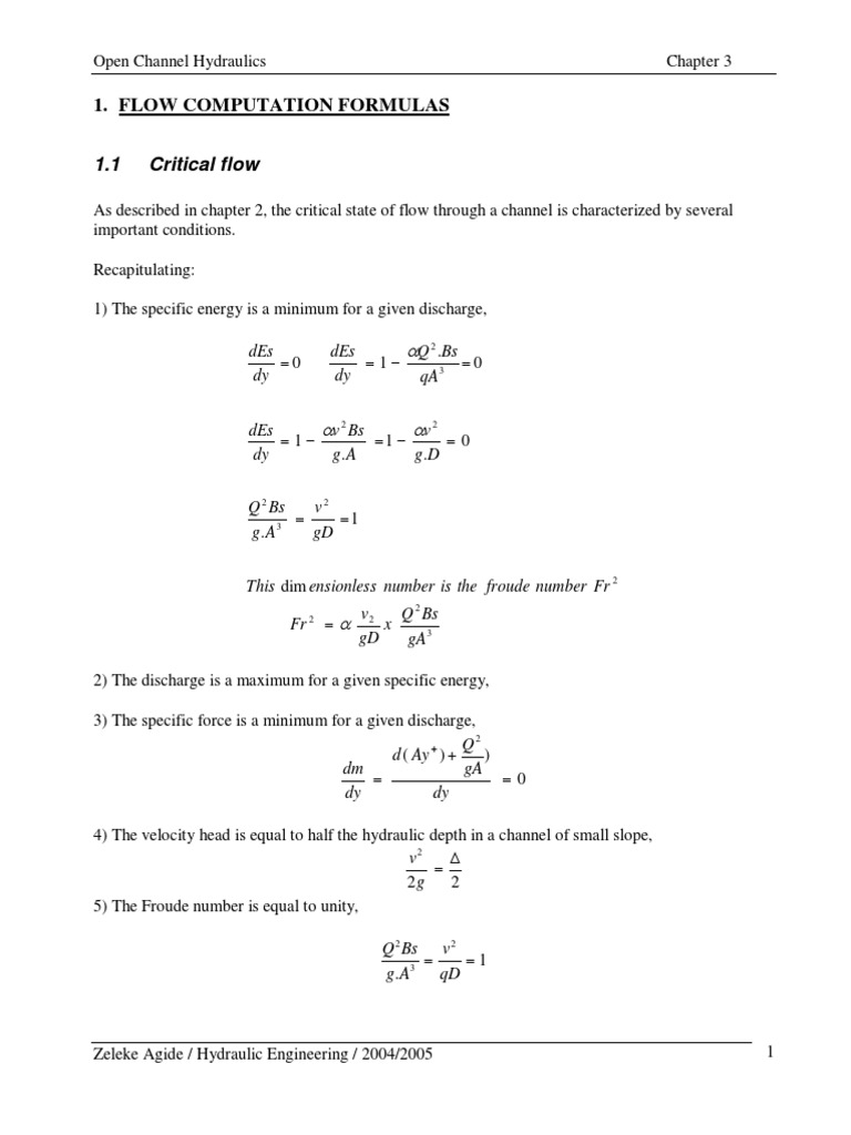 Critical Flow in Open Channel Hydraulics | PDF | Spillway | Fluid Dynamics
