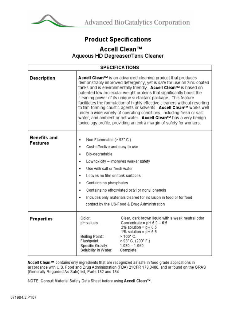 Accell Product Specification | PDF | Solution | Water