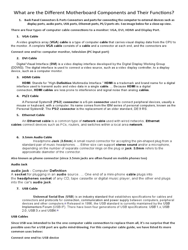 Motherboard Components & Functions | PDF | Usb | Hdmi