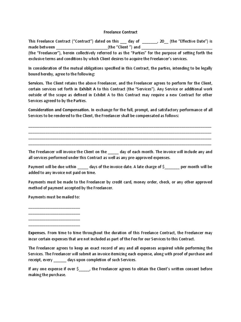 Freelance Contract Template PDF Indemnity Professional Liability
