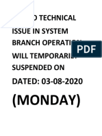 Due To Technical Issue in System Branch Operation Will Temporarily Suspended On