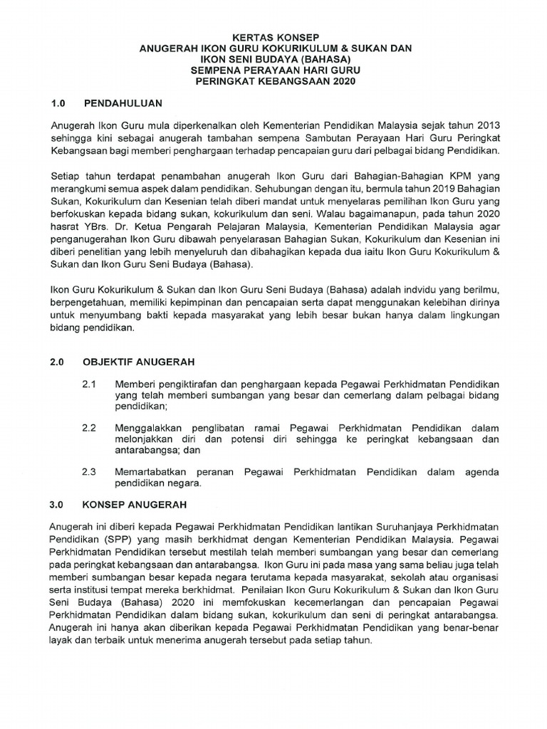 Lampiran Kertas Konsep Syarat Kretaria Borang Pencalonan Ikon Guru Pdf Pdf