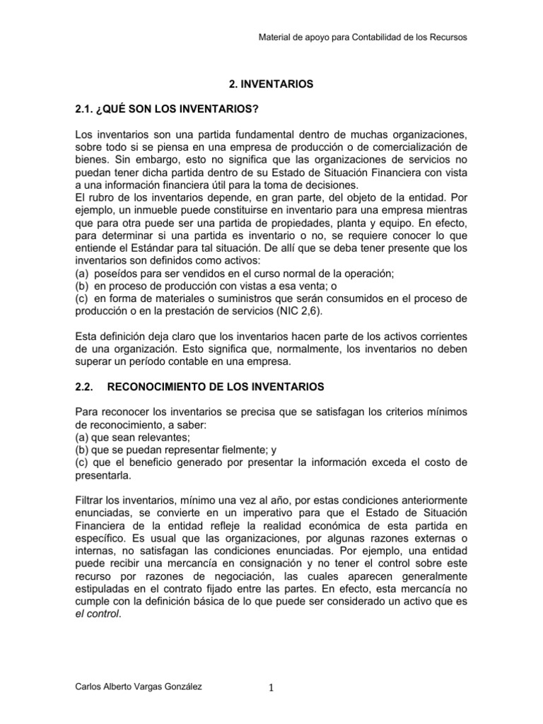 Notas Sobre Inventarios | PDF | Costo | Contabilidad